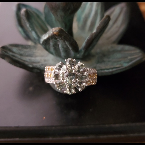 Prasiolite & Yellow Topaz 925 Sterling Silver Ring Size 8 - Picture 8 of 16